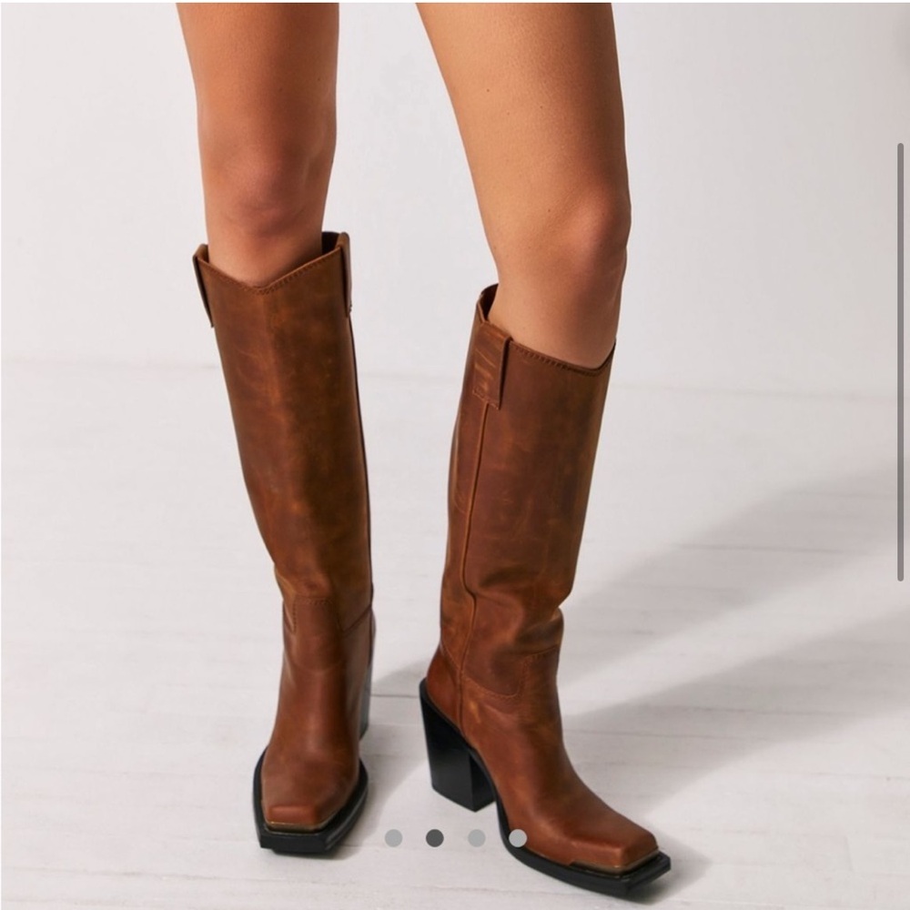 Jeffery Campbell East Austin Cowboy Leather Tall Heeled Square Toe Boots 10 - Picture 2 of 12